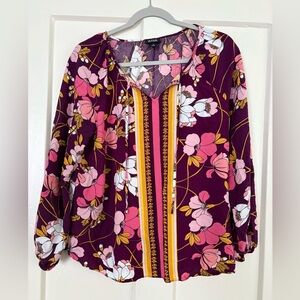 a.n.a Pink and White Floral Blouse Relaxed Fit